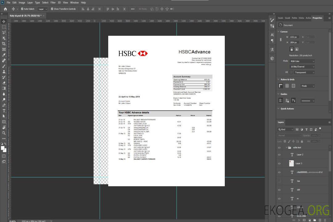 Relevé bancaire HSBC en Grèce template Relevé bancaire HSBC en Grèce template